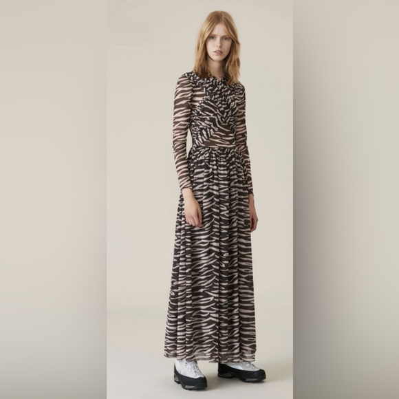 GANNI Tilden Mesh Zebra Print Maxi Dress Size 36 - Picture 8 of 10